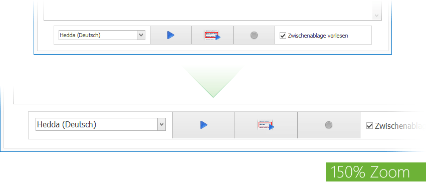 MWS Reader 5 kann um bis zu 150% gezoomt werden