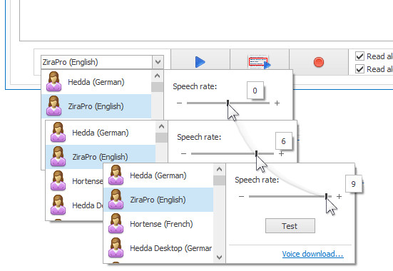 Speech rate individually adjustable for each voice